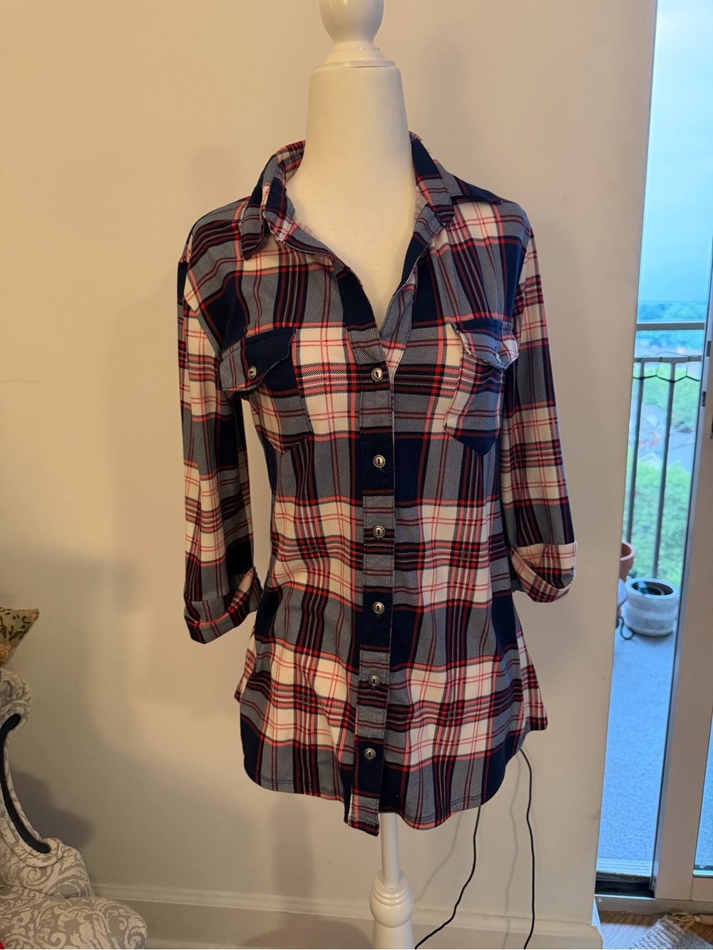 Papermoon Navy, Red & White Plaid Button-Down Shirt